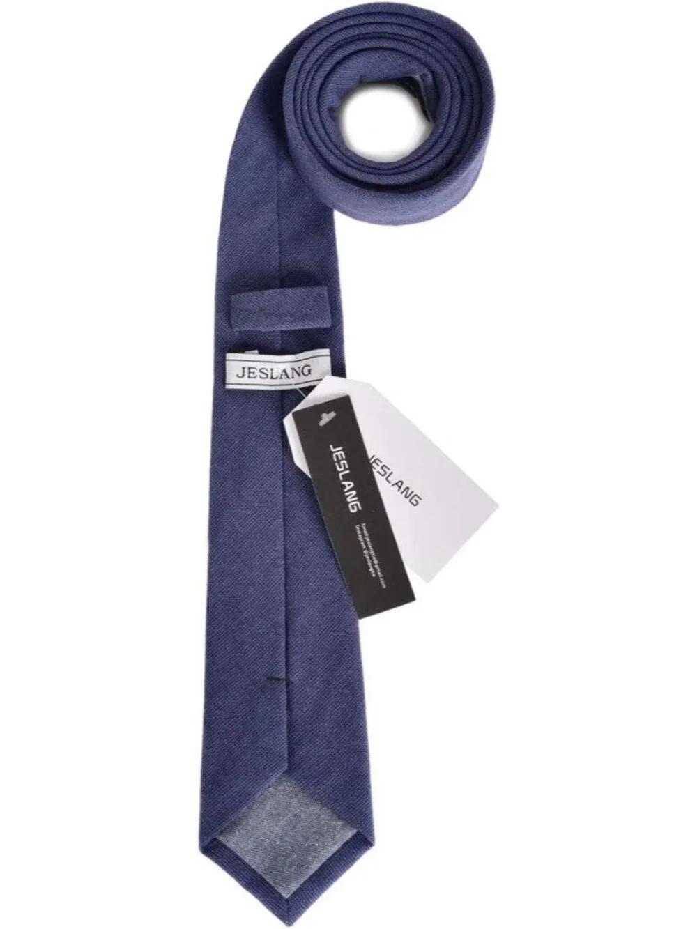 Men's Navy Solid Heather Cotton Linen Textured Formal Slim Necktie For Business